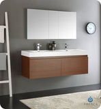 Fresca Mezzo 60" Teak Wall Hung Double Sink Modern Vanity w/ Medicine Cabinet