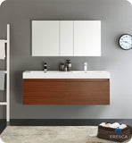 Fresca Mezzo 60" Teak Wall Hung Double Sink Modern Vanity w/ Medicine Cabinet