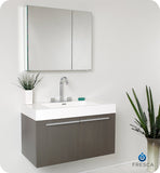 Fresca Vista 36" Gray Oak Modern Bathroom Vanity w/ Medicine Cabinet