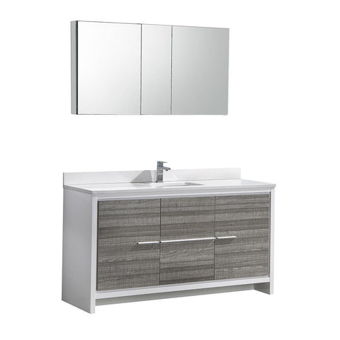 Fresca Allier Rio 60" Ash Gray Single Sink Modern Bathroom Vanity w/ Medicine Cabinet