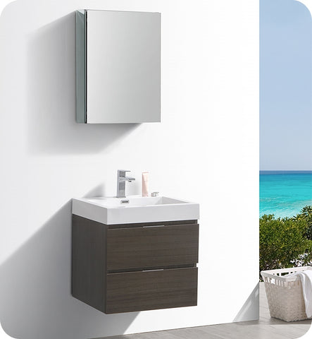 Fresca Valencia 24" Gray Oak Wall Hung Modern Vanity w/ Medicine Cabinet