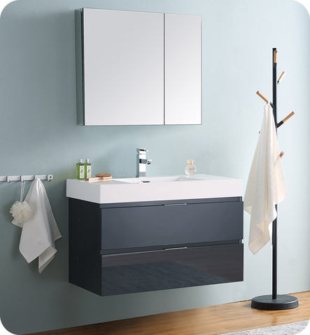 Fresca Valencia 36" Dark Slate Gray Wall Hung Modern Vanity w/ Medicine Cabinet