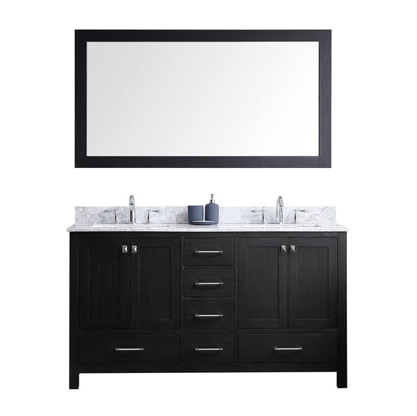 Virtu USA Caroline Premium 60" Double Bathroom Vanity w/ Square Sink, Mirror