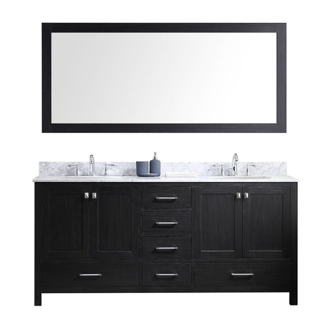 Virtu USA Caroline Premium 72" Double Bathroom Vanity w/ Round Sink, Mirror