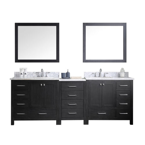 Virtu USA Caroline Premium 92" Double Bathroom Vanity w/ Round Sink, Mirror