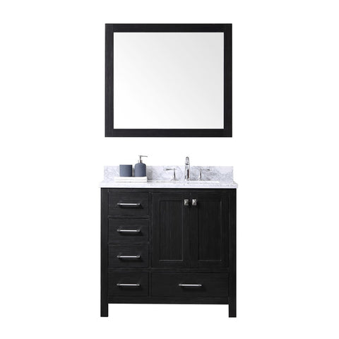 Virtu USA Caroline Premium 36" Single Bathroom Vanity w/ Square Sink, Mirror