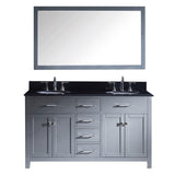 Virtu USA Caroline 60" Double Bathroom Vanity w/ Black Granite Top, Sink, Mirror