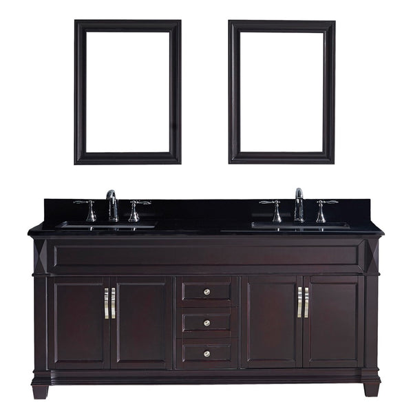 Virtu USA Victoria 72" Double Bathroom Vanity w/ Sink, Faucet, Mirror