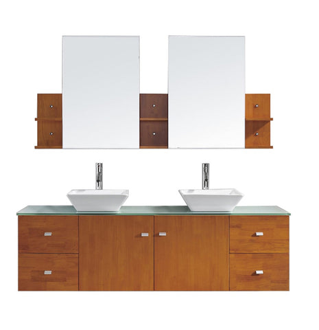 Virtu USA Clarissa 72" Double Bathroom Vanity w/ Glass Top, Sink, Faucet, Mirror