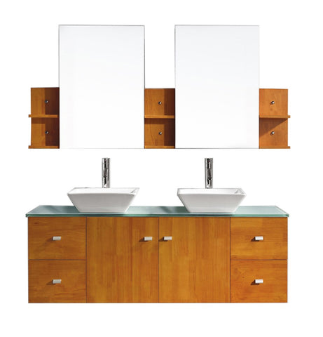 Virtu USA Clarissa 61" Double Bathroom Vanity w/ Glass Top, Sink, Faucet, Mirror