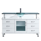 Virtu USA Vincente 55" Single Bathroom Vanity w/ Clear Glass Top, Round Sink