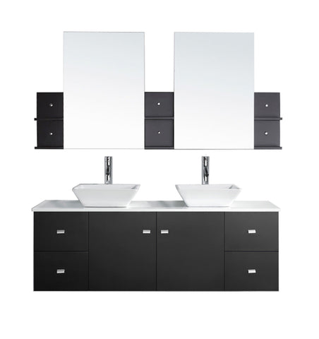 Virtu USA Clarissa 61" Double Bathroom Vanity w/ Stone Top, Sink, Faucet, Mirror