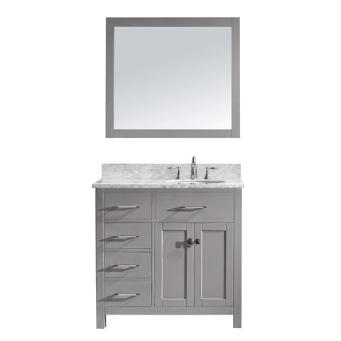 Virtu USA Caroline Parkway 36" Single Bathroom Vanity w/ Round Sink, Mirror