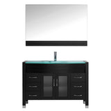 Virtu USA Ava 48" Single Bathroom Vanity w/ Aqua Glass Top, Sink, Faucet, Mirror