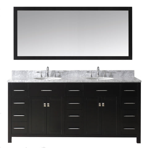 Virtu USA Caroline Parkway 72" Double Bathroom Vanity w/ Round Sink, Mirror