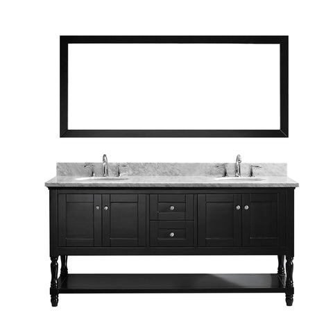 Virtu USA Julianna 72" Double Bathroom Vanity w/ Marble Top, Round Sink, Mirror