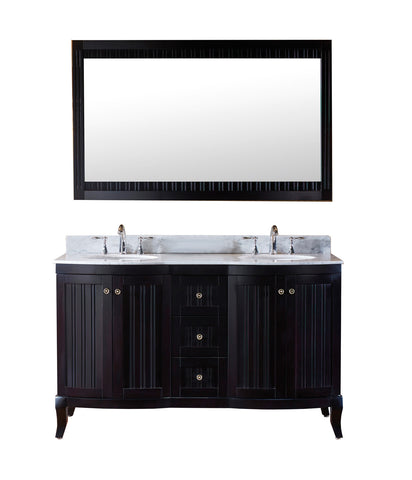 Virtu USA Khaleesi 60" Double Bathroom Vanity w/ Round Sink, Faucet, Mirror