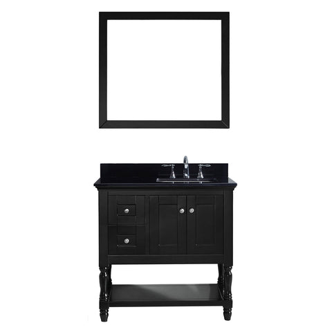 Virtu USA Julianna 36" Single Bathroom Vanity w/ Black Granite Top, Sink, Mirror