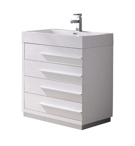 Fresca Livello 30" White Modern Bathroom Cabinet w/ Integrated Sink