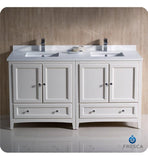 Fresca Oxford 60" Antique White Traditional Double Sink Bathroom Cabinets